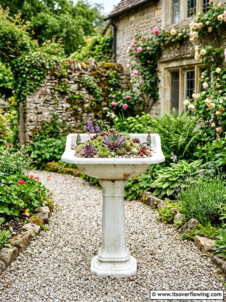Vintage pedestal sink planter - 25 garden decor ideas with antique finds