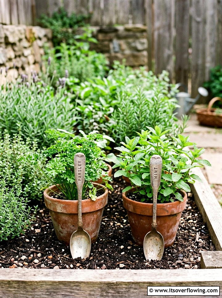 Vintage spoon marker - 25 garden ideas with decorative stakes