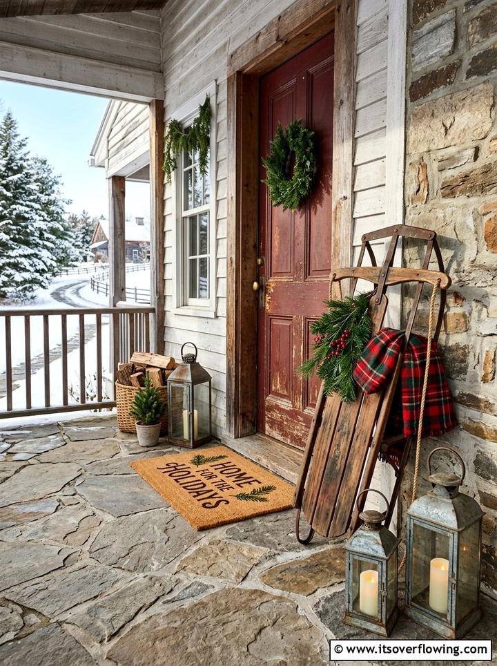 Vintage style porch accessories - 25 front porch ideas with holiday doormat