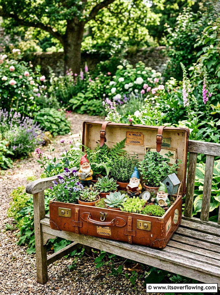 Vintage suitcase garden display - 25 reusing old things ideas for garden art