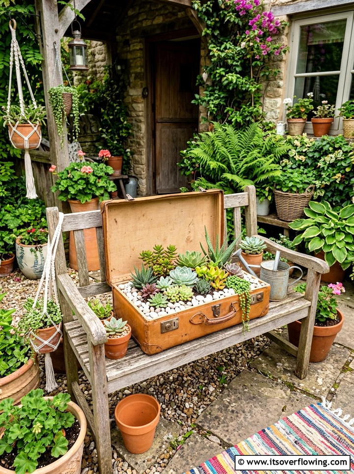 Vintage suitcase planter - 25 upcycled garden ideas on a budget
