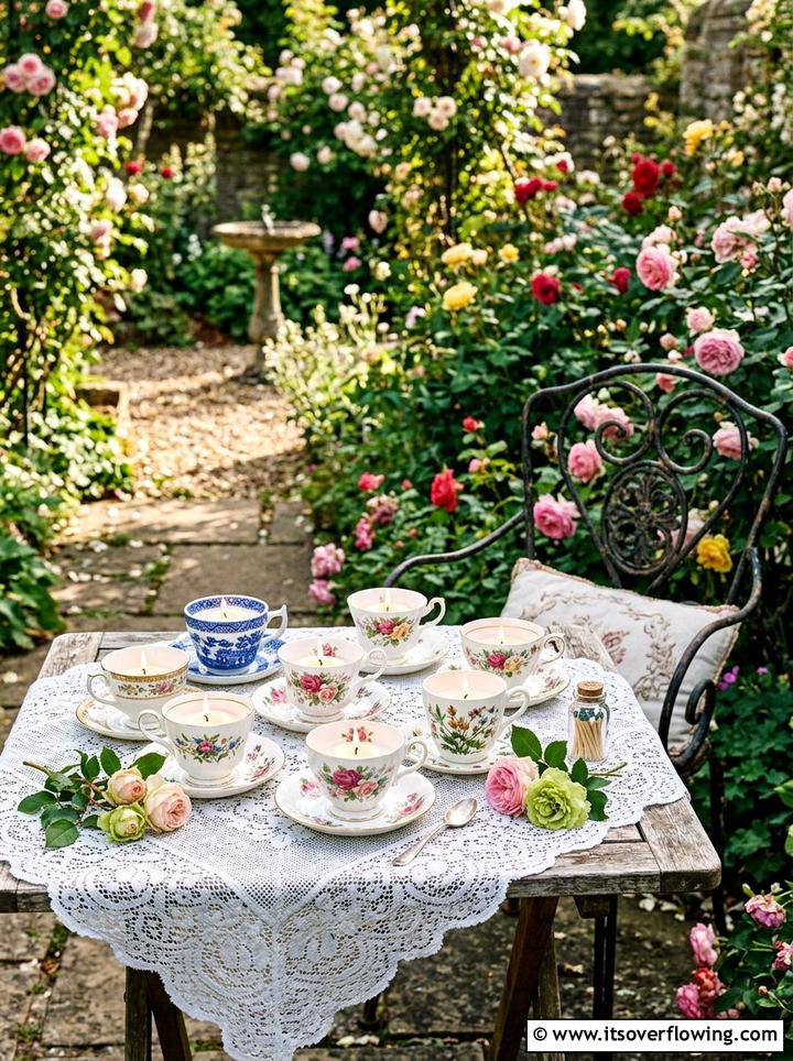 Vintage tea cup tea light garden decor - 25 garden decor ideas with tea lights