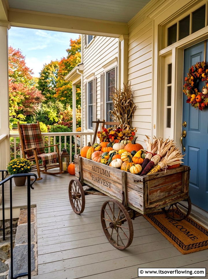 Vintage wagon decor - 25 front porch decor ideas for thanksgiving