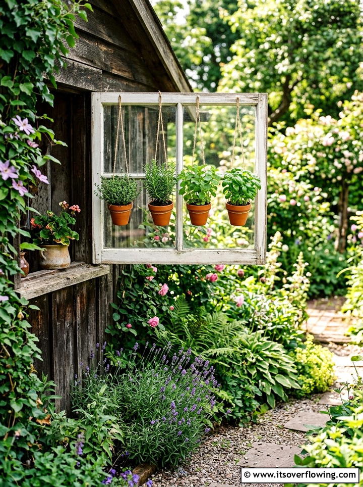 Vintage window frame garden decor - 25 garden decor ideas with antique finds