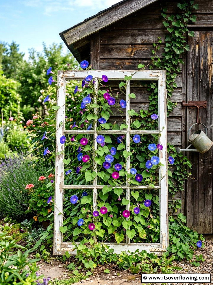 Vintage window frame trellis - 25 reusing old things ideas for garden decor