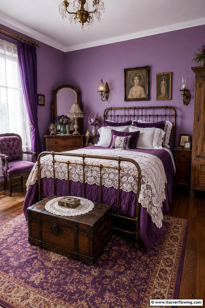 Violet Vintage Charm - 30 Purple Bedroom Ideas for a Dreamy and Relaxing Retreat