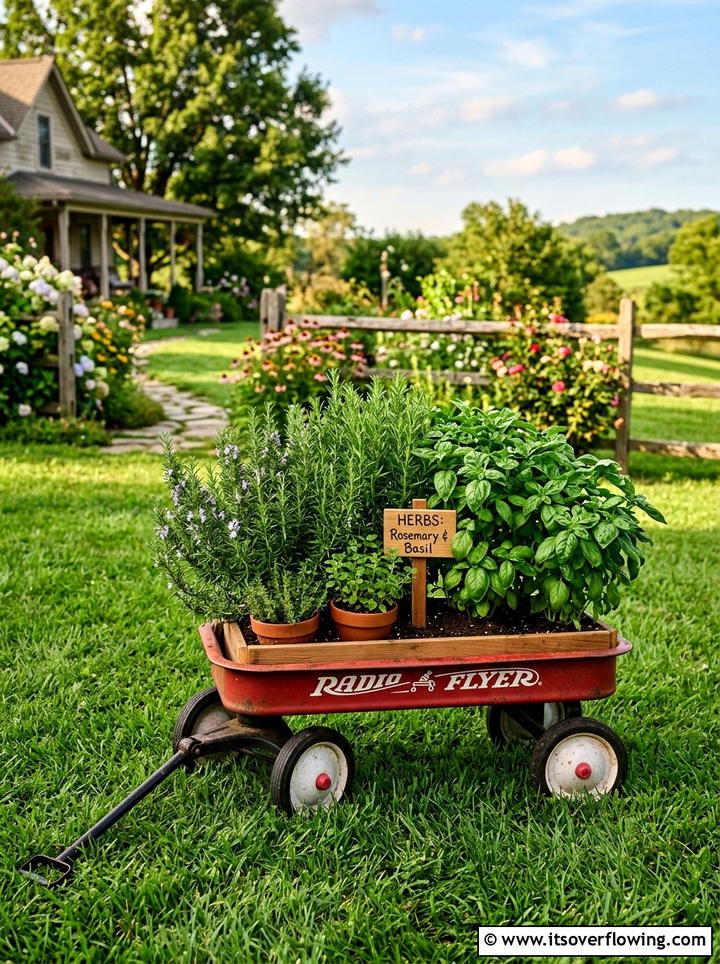 Wagon Herb Garden - 25 reusing old things ideas for herb garden