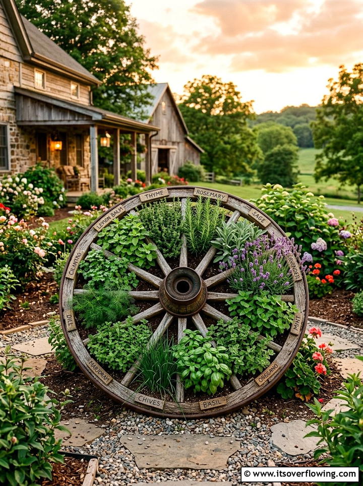 Wagon wheel herb garden - 25 creative garden ideas with medicinal herbs