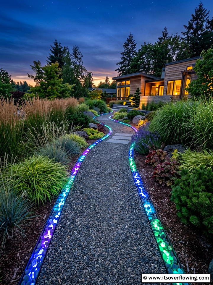 Walkway Border Glowing Gravel - 25 creative garden ideas with glow in the dark stones