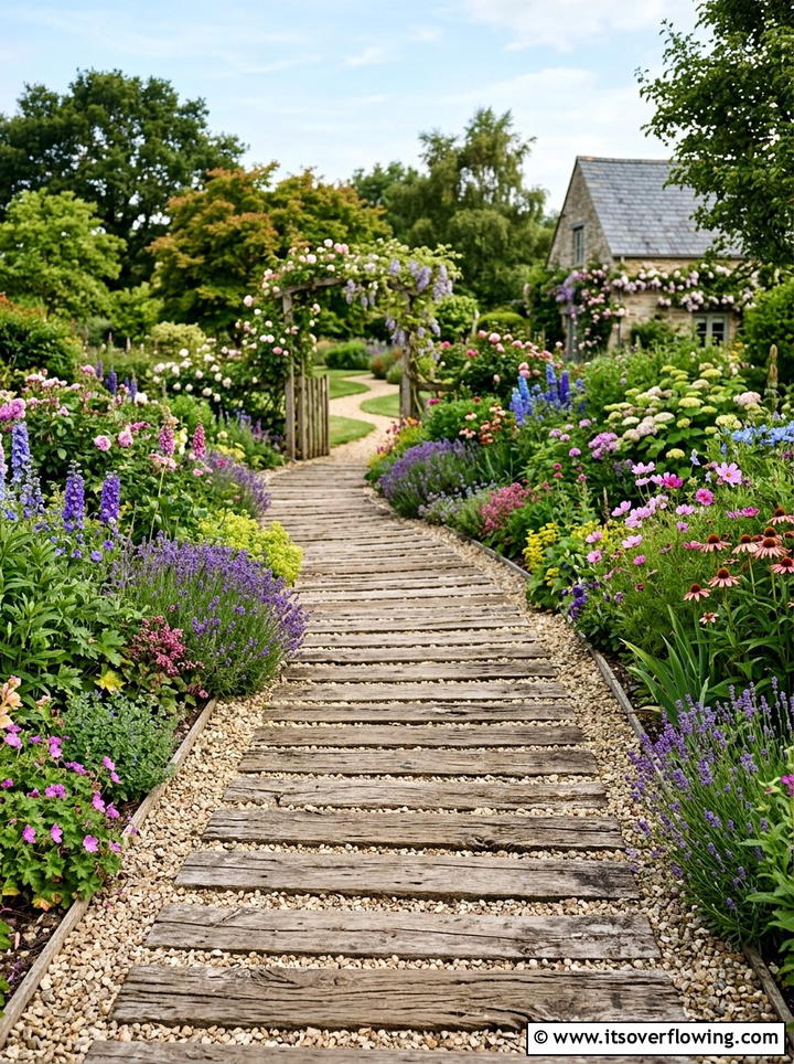 Walkway Using Reclaimed Planks - 25 recycled garden ideas with wood scraps