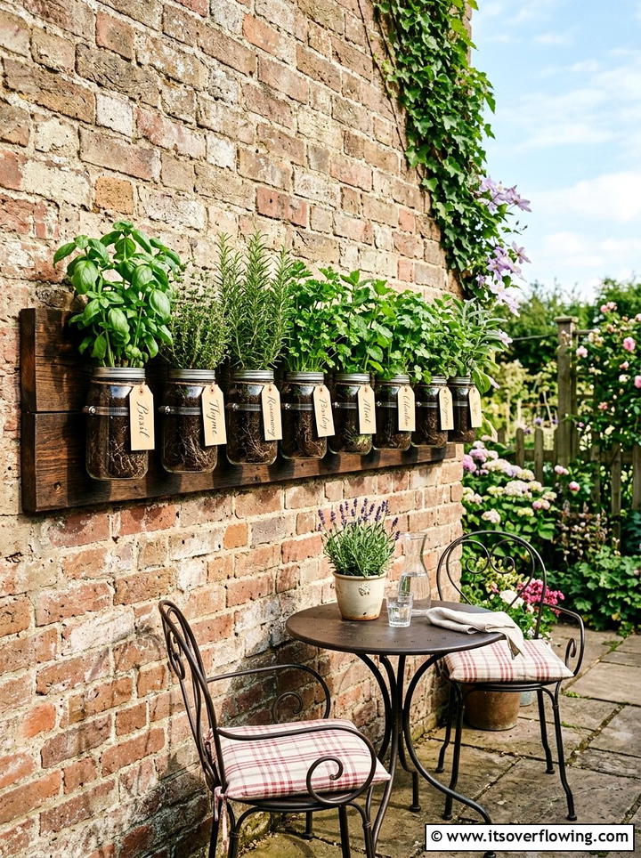 Wall Mason Jars - 25 upcycled garden ideas with herb planters
