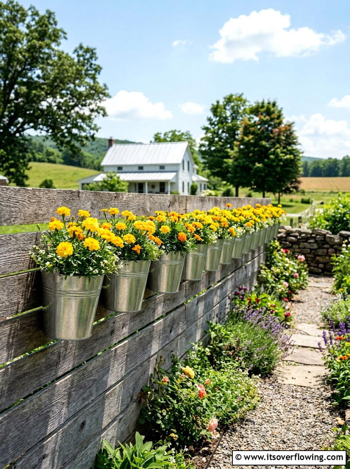Wall Mounted Buckets - 25 cheap garden ideas with vertical gardens