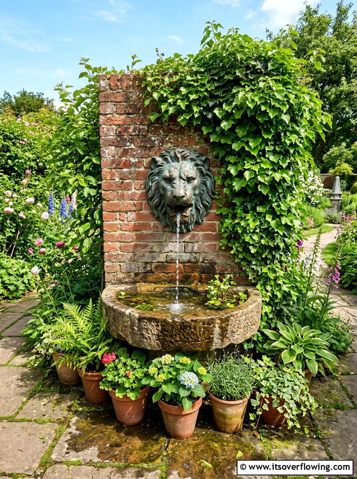 Wall Mounted Lion Head - 25 backyard ideas with fountain