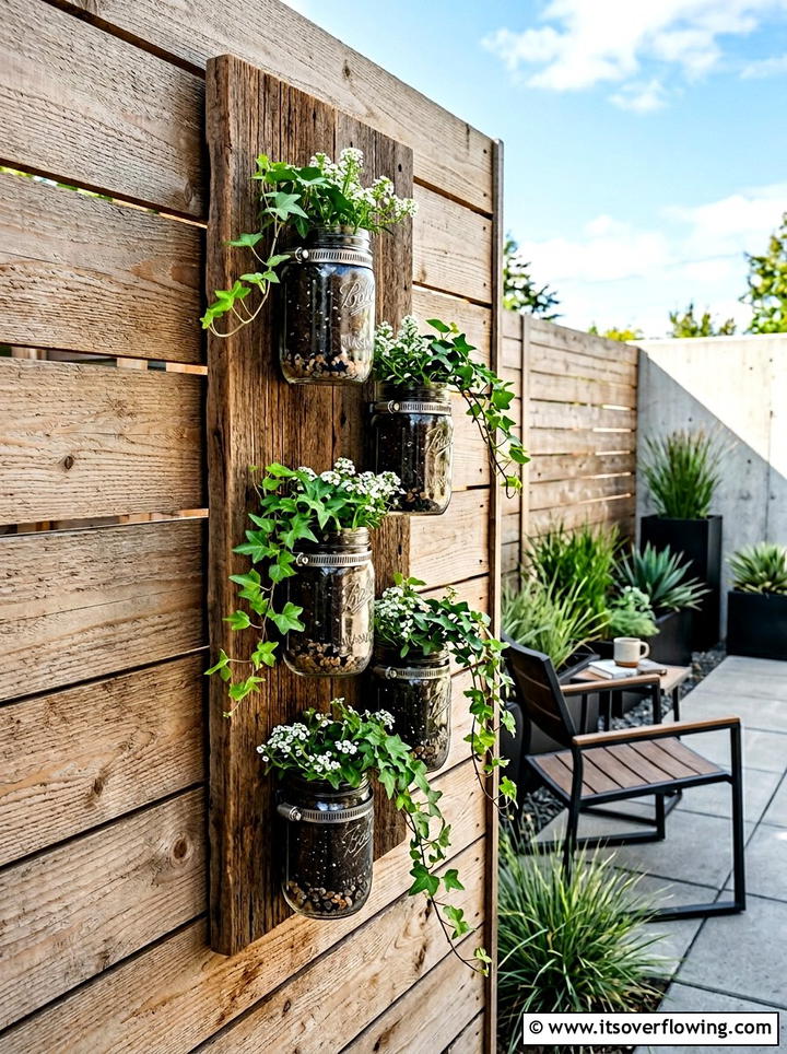 Wall Mounted Mason Jar Planter - 25 upcycled garden ideas with mason jars