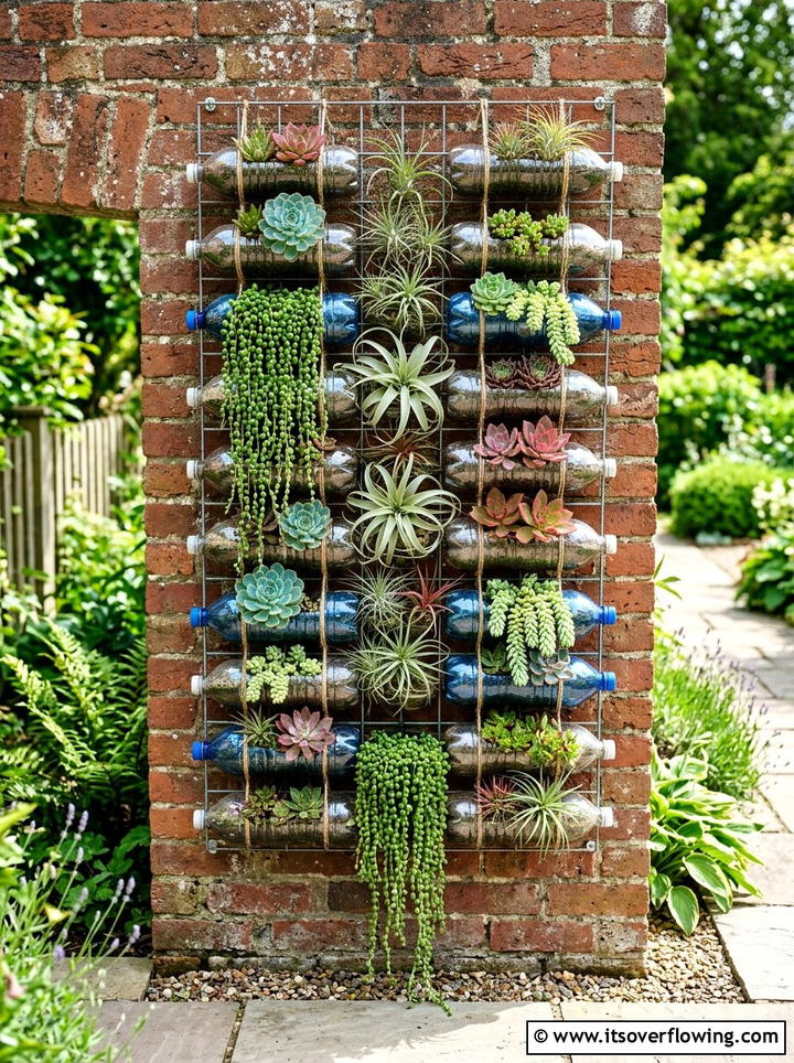 Wall Mounted Planter - 25 upcycled garden ideas with plastic bottles