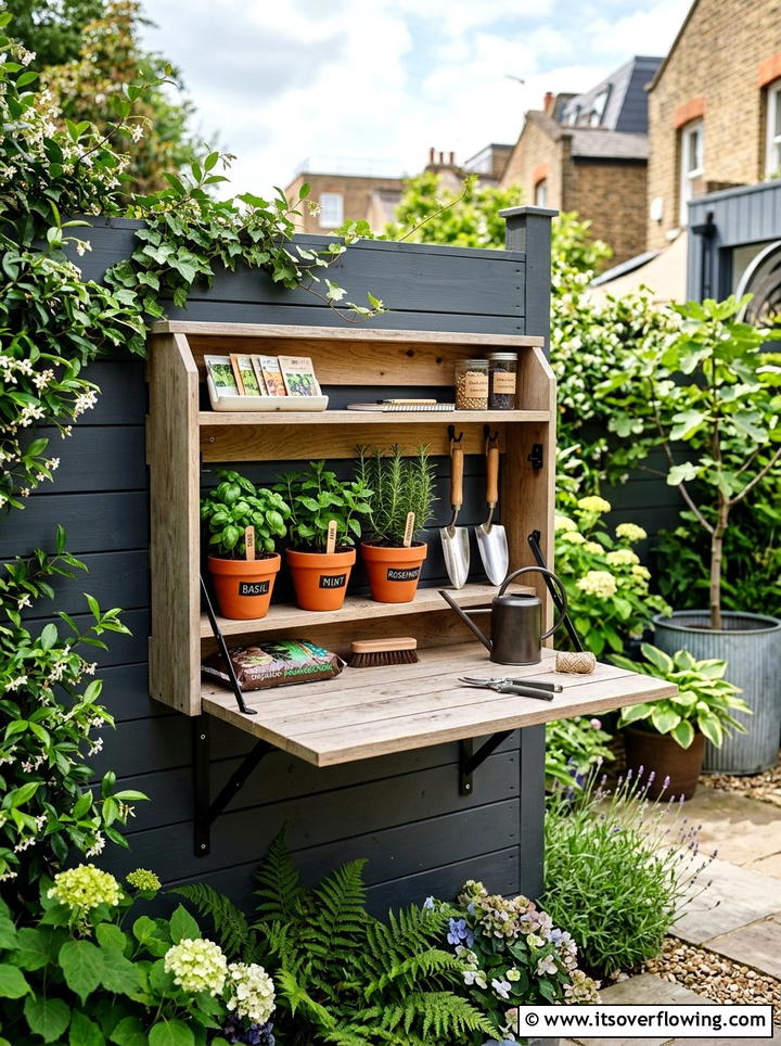 Wall Mounted Potting Shelf - 25 garden ideas with potting bench