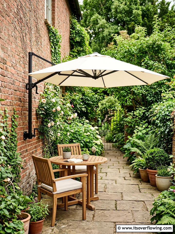 Wall Mounted Umbrella - 25 backyard ideas with umbrellas
