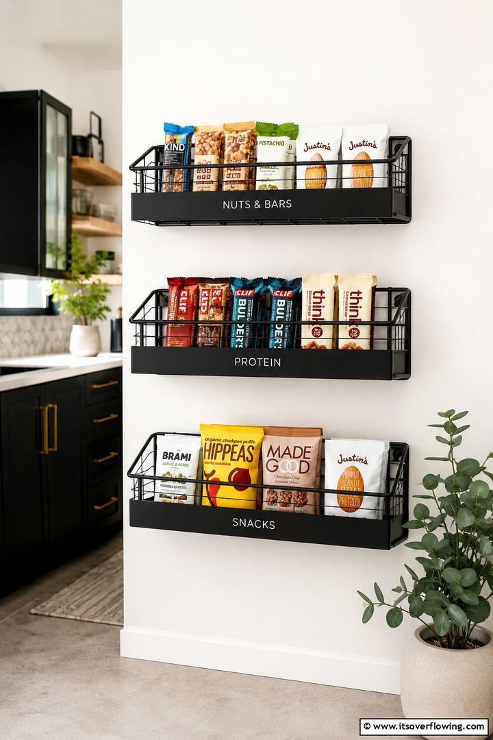Wall mounted Snack Racks - 30 Snack Storage Ideas for Organized Kitchen Pantries