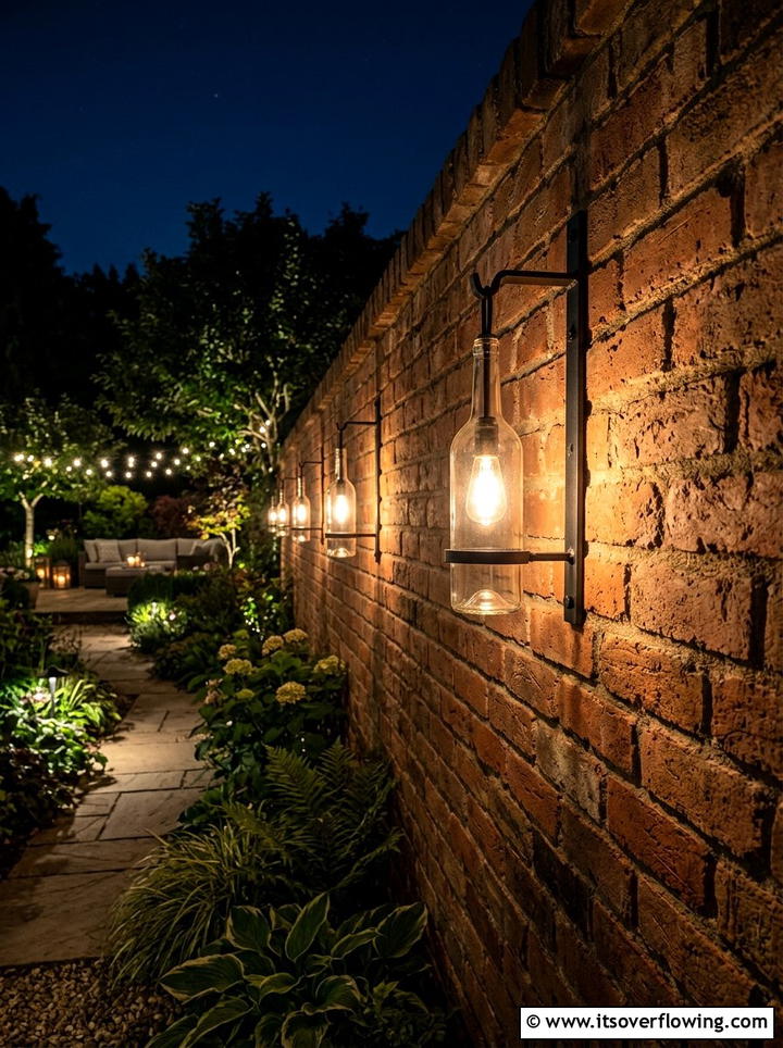 Wall mounted bottle lanterns - 25 garden decor ideas with bottle lights