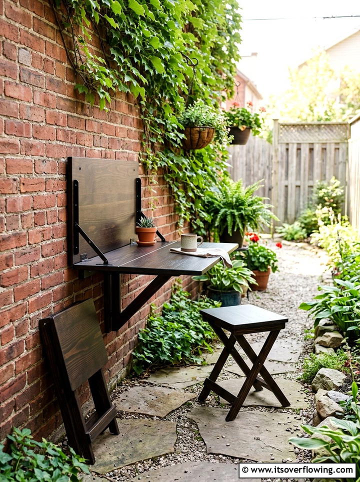 Wall mounted drop leaf table - 25 small garden ideas with foldable seating
