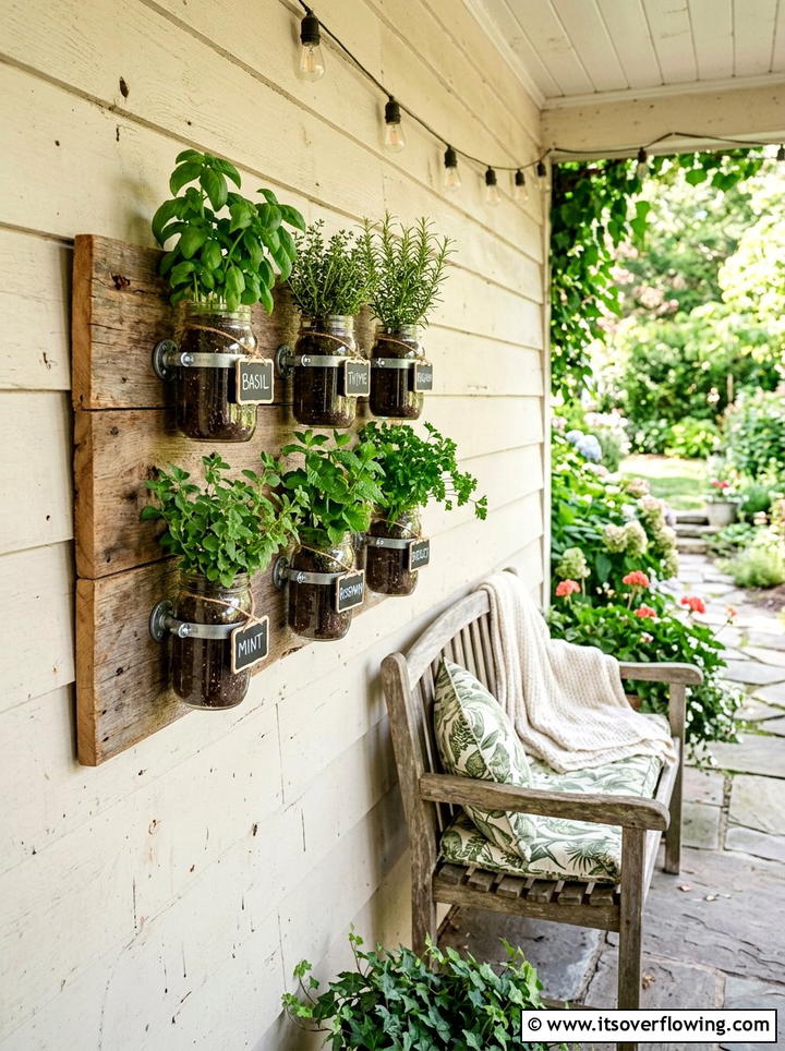 Wall mounted herb jar - 25 front porch ideas with herb planters