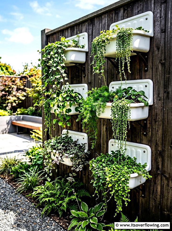 Wall mounted sink vertical garden - 25 upcycled garden ideas with old sinks