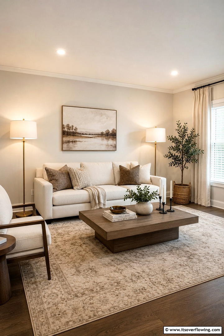 Warm Neutral Color Palette - 50 Living Room Fall Decor Ideas for Cozy Autumn Updates