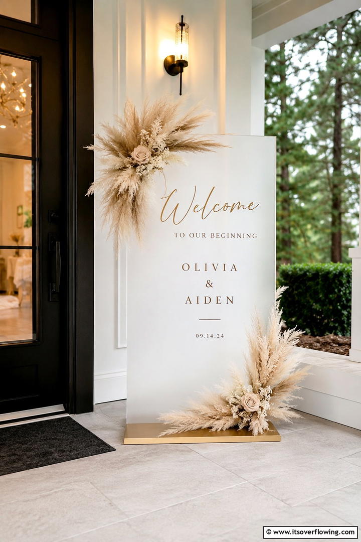 Warm Welcome with Pampas Signs - 30 Pampas Grass Wedding Decor Ideas for Boho Chic Vibes