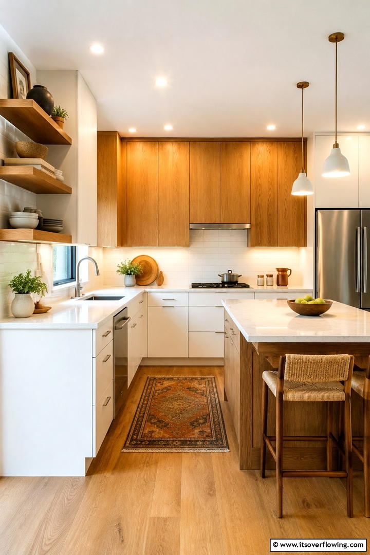 Warm White and Wood Combo - 30 Small White Kitchen Ideas for Bright, Airy Spaces