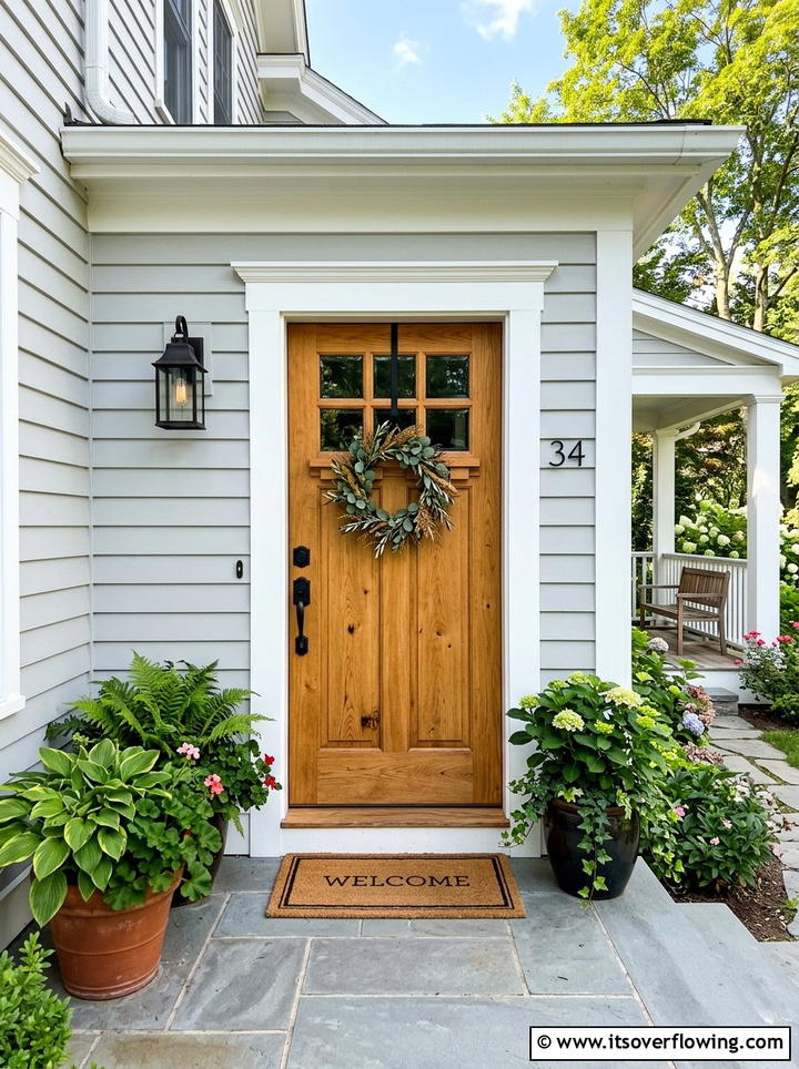 Warm Wood Front Door - 25 front porch decor ideas with neutral tones