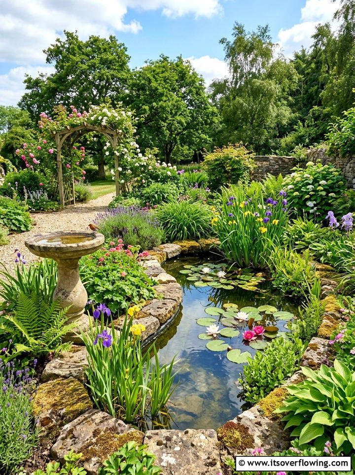 Water Feature Garden - 25 backyard ideas with pollinator garden