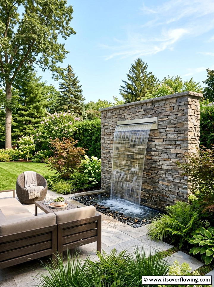 Water Feature Wall - 25 backyard ideas for narrow yards
