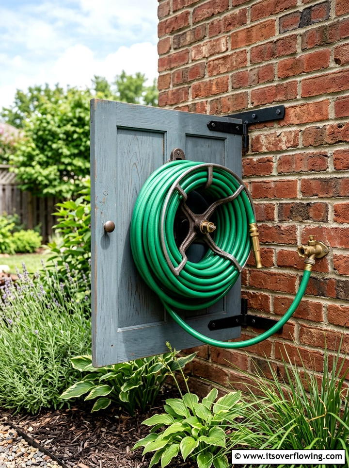 Water Hose Mount - 25 upcycled garden ideas with cabinet doors