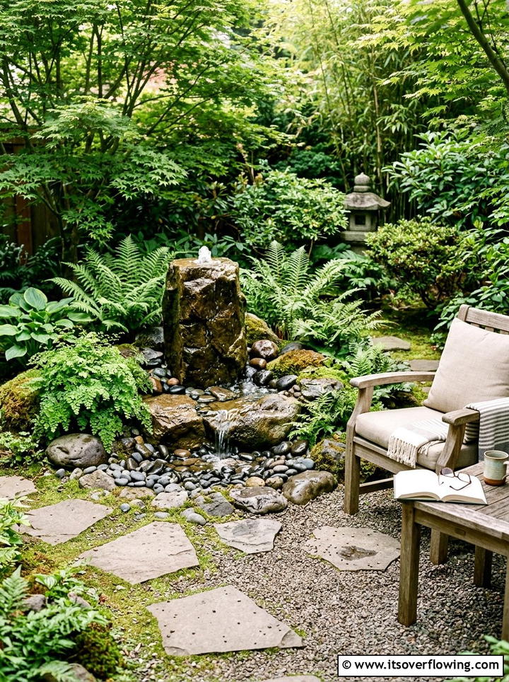 Water feature corner - 25 small garden ideas with reading nook