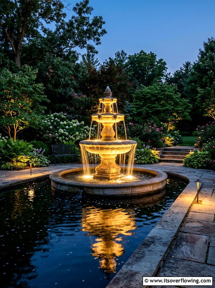 Water feature lighting - 25 backyard decorating ideas with holiday lights