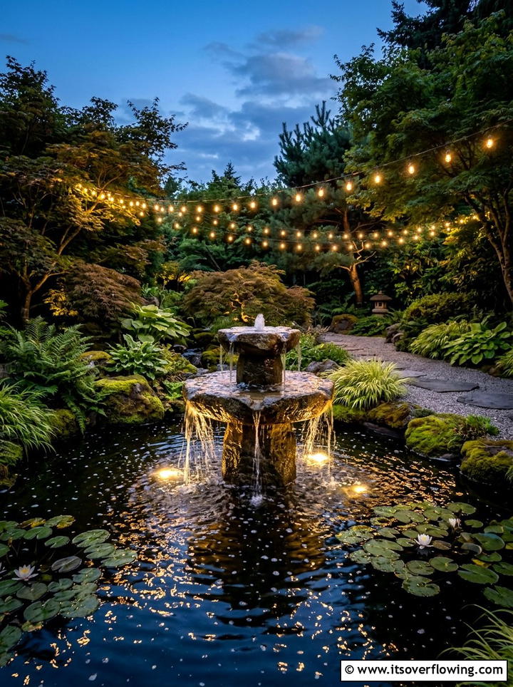 Water feature lights - 25 garden ideas with string lights