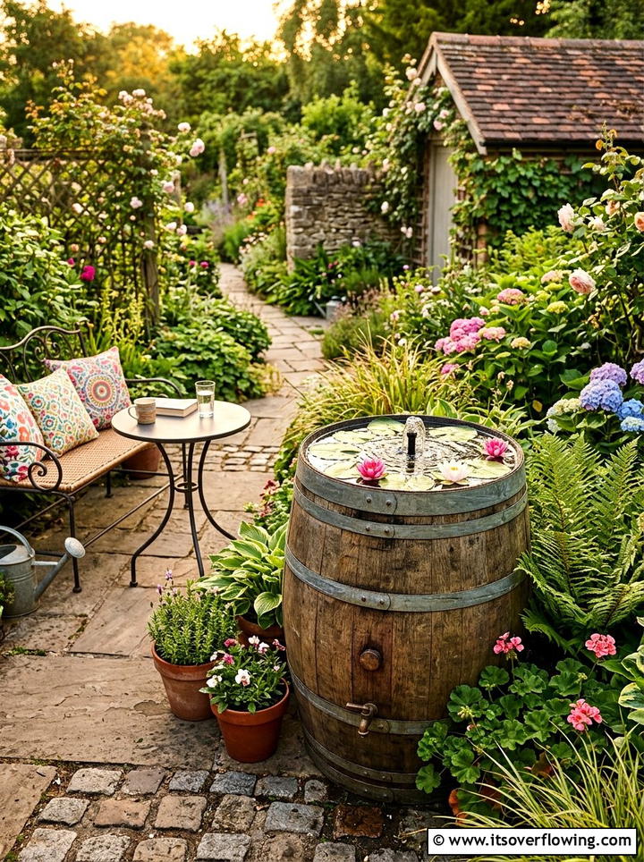 Water feature rain barrel - 25 garden ideas with rain barrels