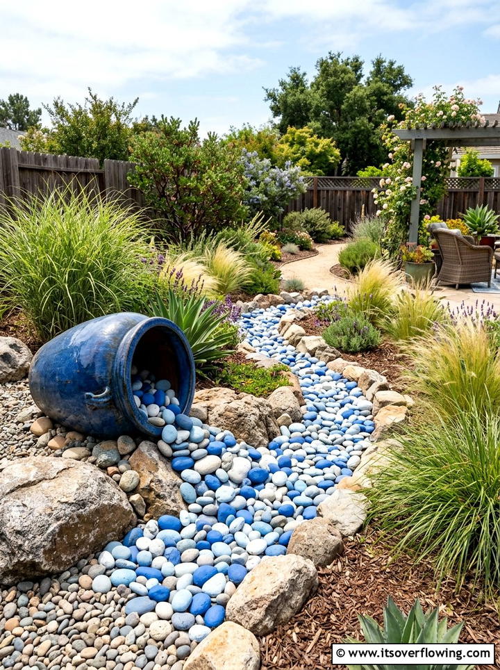 Water feature river rock - 25 garden decor ideas with painted rocks