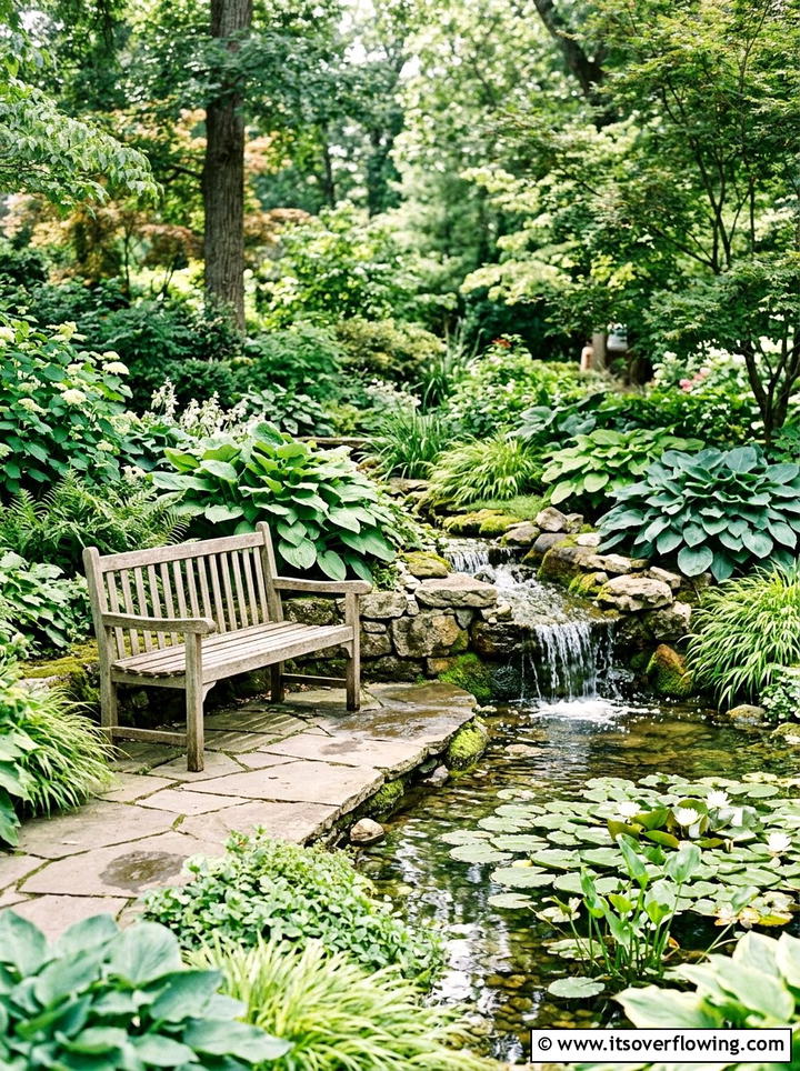Water feature seating - 25 creative garden ideas with outdoor reading spaces