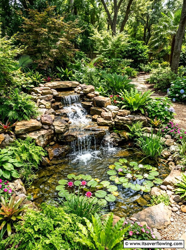 Water feature with waterfall - 25 backyard decorating ideas with tropical accents