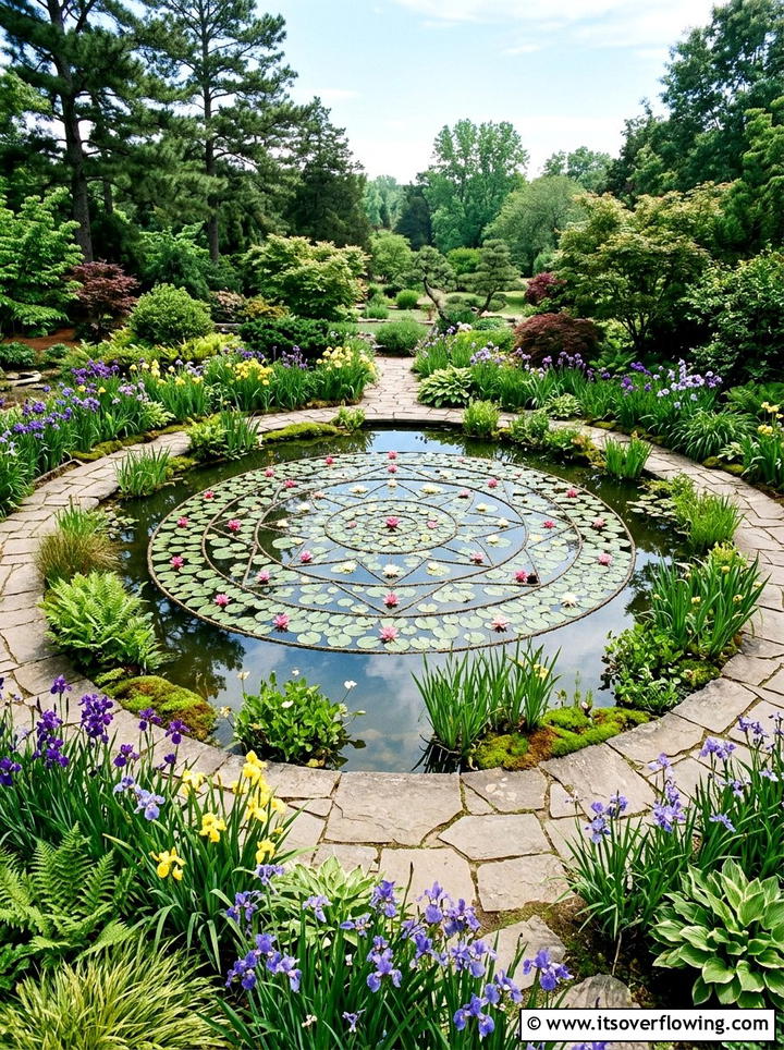 Water lily pond mandala - 25 creative garden ideas with mandala gardens