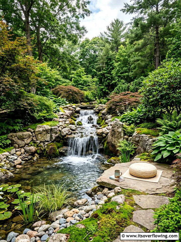 Waterfall Backyard Oasis - 25 backyard ideas with meditation corner
