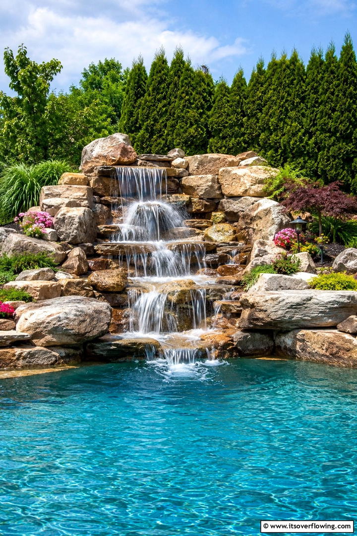 Waterfall Feature and Natural Rock - 30 Pool Landscaping Ideas to Create a Resort-Style Backyard