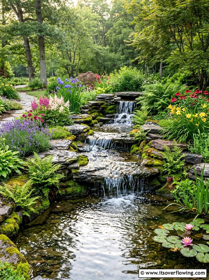 Waterfall Pond Feature - 25 backyard ideas with pond
