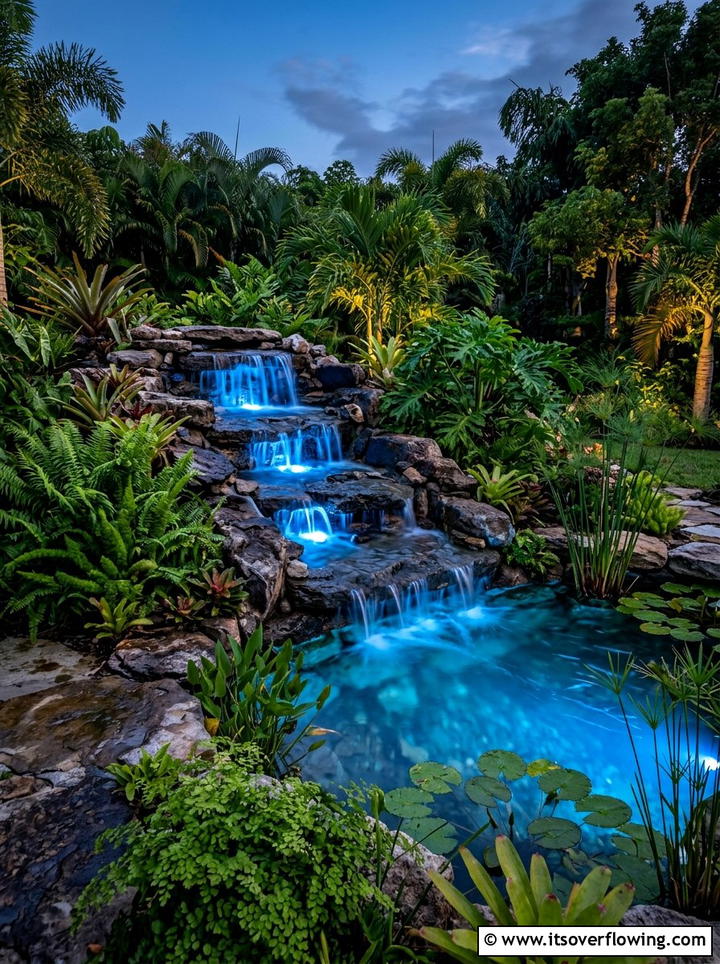 Waterfall light feature - 25 garden decor ideas with lights