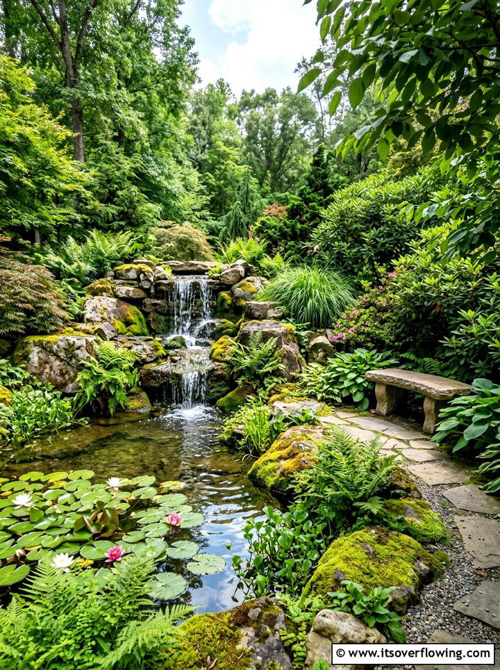 Waterfall pond area - 25 creative garden ideas with hidden garden corners