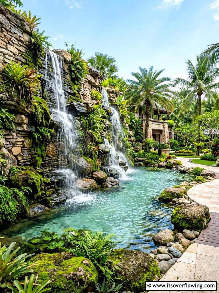 Waterfall stone wall - 25 garden design ideas with retaining walls