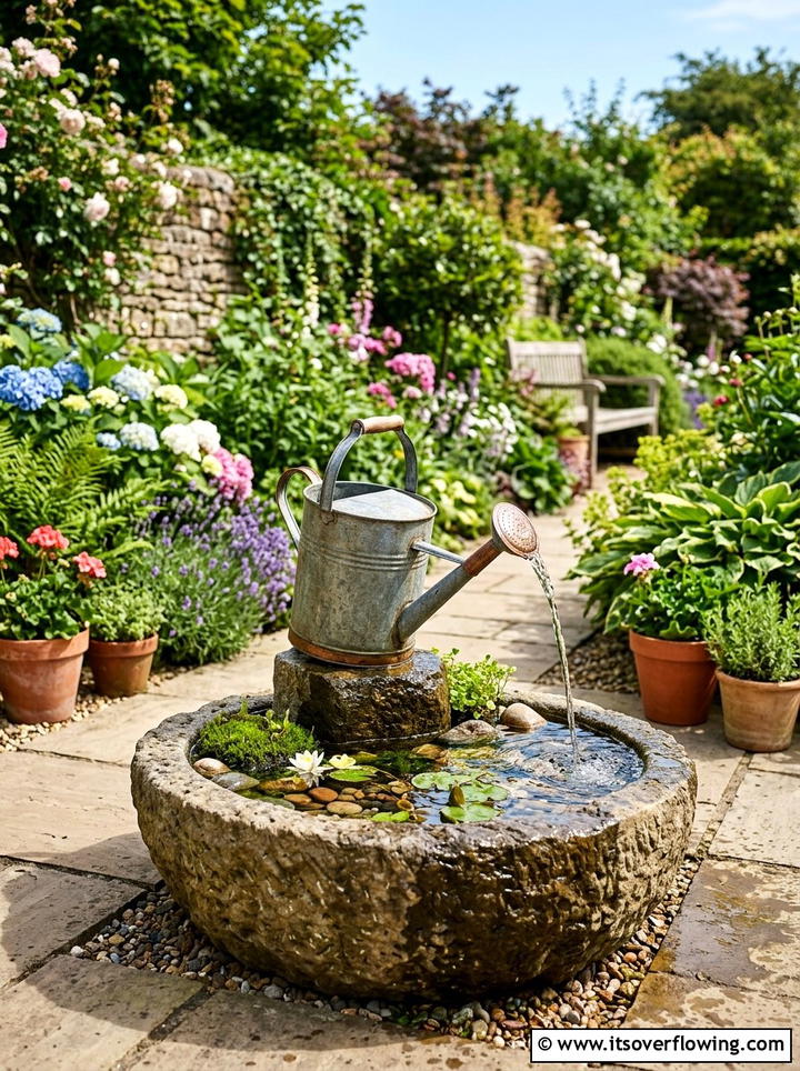 Watering Can Fountain - 25 upcycled garden ideas for year round decor