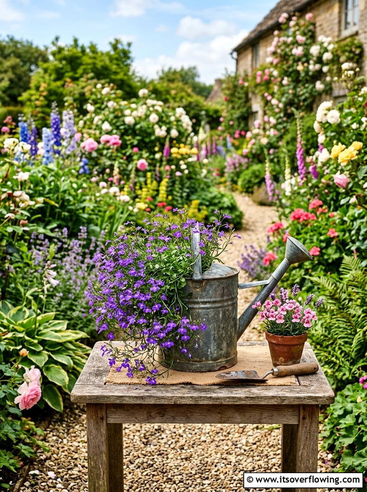 Watering can flower display - 25 upcycled garden ideas diy