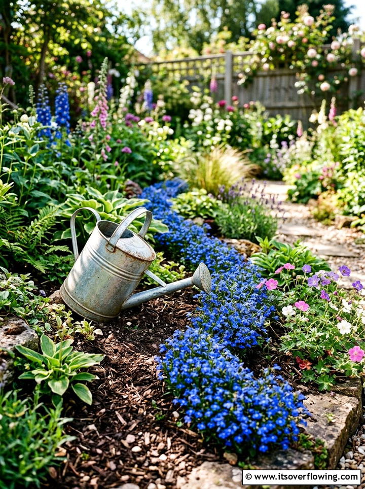 Watering can flower stream - 25 reusing old things ideas for garden art